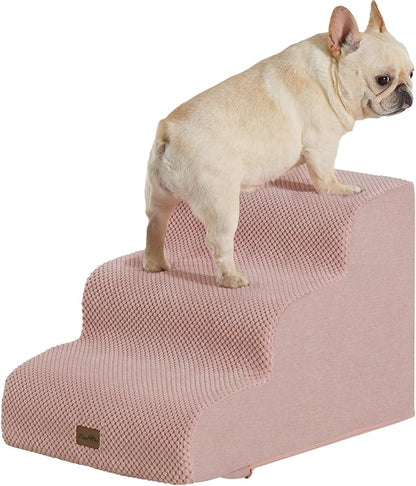 Made4Pets Dog Stairs Ramp for Small Dogs 15.7" H, 3-Step Dog Steps for Bed Couch Sofa and Chair, 35D Foam Pet Steps for Small Dogs and Cats, Non-Slip Bottom Pet Stairs, Pink