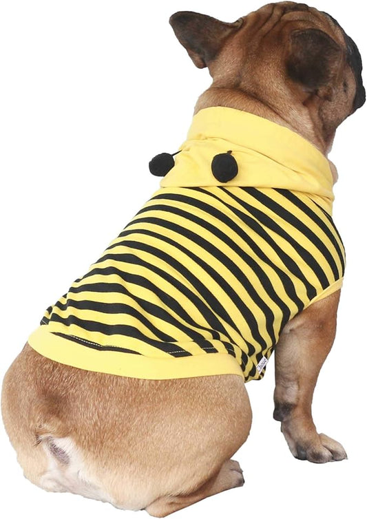 iChoue French Bulldog Bee Honeybee Bumblebee Caterpillar Insect Halloween Costumes Hoodies Sleeveless Clothes Outfits Cosplay Shirts for Dogs Frenchie Pug Boston - Black Yellow, Large Plus