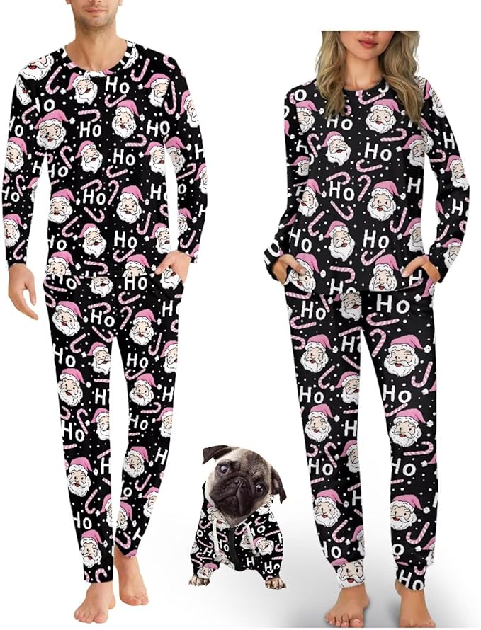 Christmas Family Pajamas Matching Sets with Pockets Dog Costumes for Small Dogs Long Sleeve Sleepwear Plus Size