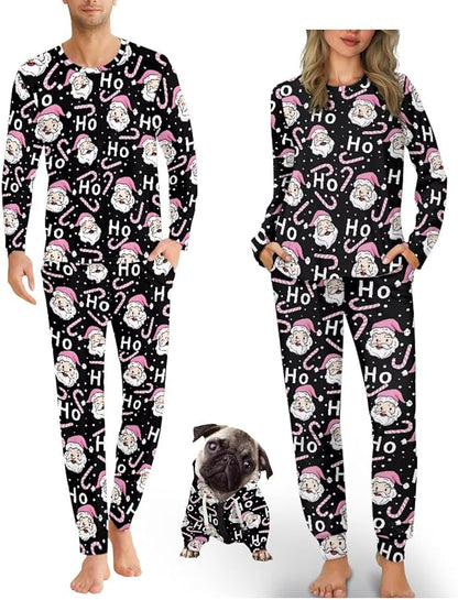 Christmas Family Pajamas Matching Sets with Pockets Dog Costumes for Small Dogs Long Sleeve Sleepwear Plus Size