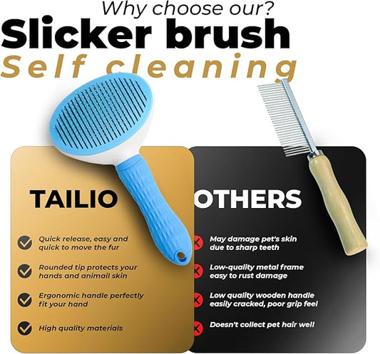 Dog & Cat Brush, Soft Self Cleaning Slicker Brush, Skin-Friendly Upgraded Dog Brush for Shedding, Massaging, and Grooming – Perfect for Long & Short Coats (Blue)