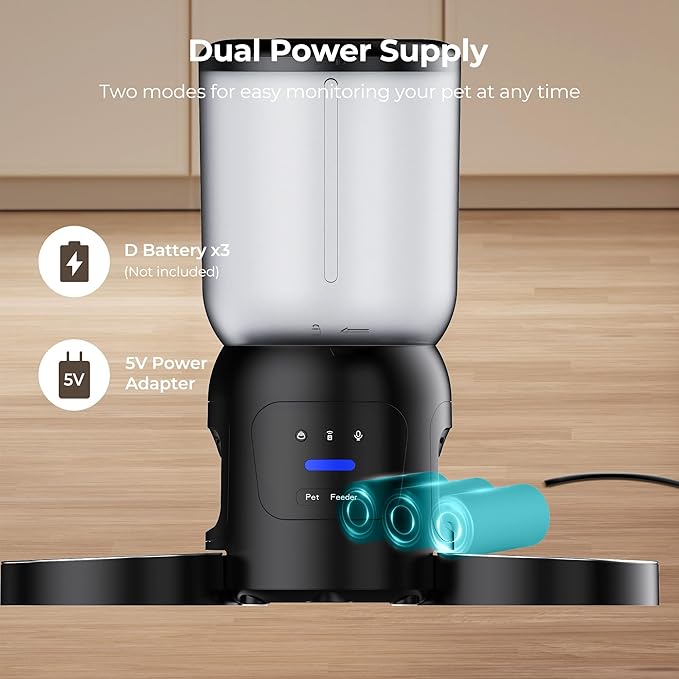 Smart Pet Feeder with 2K Dual Camera & AI Recognition, Dual Bowl Set,6L Automatic Cat Dog Feeder with App Control, 2.4G/5G WiFi, Voice Message, Pet Interaction, Motion Tracking, No Clog, Dual Power,