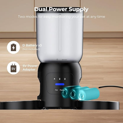 Smart Pet Feeder with 2K Dual Camera & AI Recognition, Dual Bowl Set,6L Automatic Cat Dog Feeder with App Control, 2.4G/5G WiFi, Voice Message, Pet Interaction, Motion Tracking, No Clog, Dual Power,