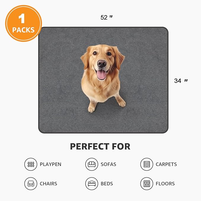 Washable Dog Pee Pads: 34x52 1 Pack Reusable Whelping Pads, Absorb Dog Mats Non-Slip Puppy Training Pads for Whelping, Potty, Training, Playpen, Crate
