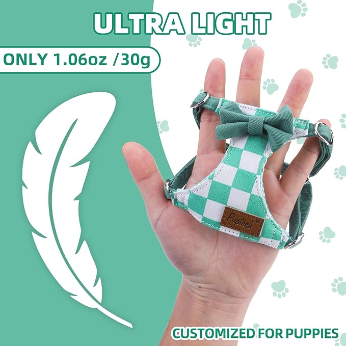 PUPTECK Dog Harness and Leash Set Small Sized, Step-in Cute Puppy Harness, Soft Lightweight Padded Vest, Escape Proof No Pull Pet Harnesses Easy for Walking, Plaid Green & White, XXS