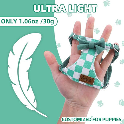 PUPTECK Dog Harness and Leash Set Small Sized, Step-in Cute Puppy Harness, Soft Lightweight Padded Vest, Escape Proof No Pull Pet Harnesses Easy for Walking, Plaid Green & White, XXS