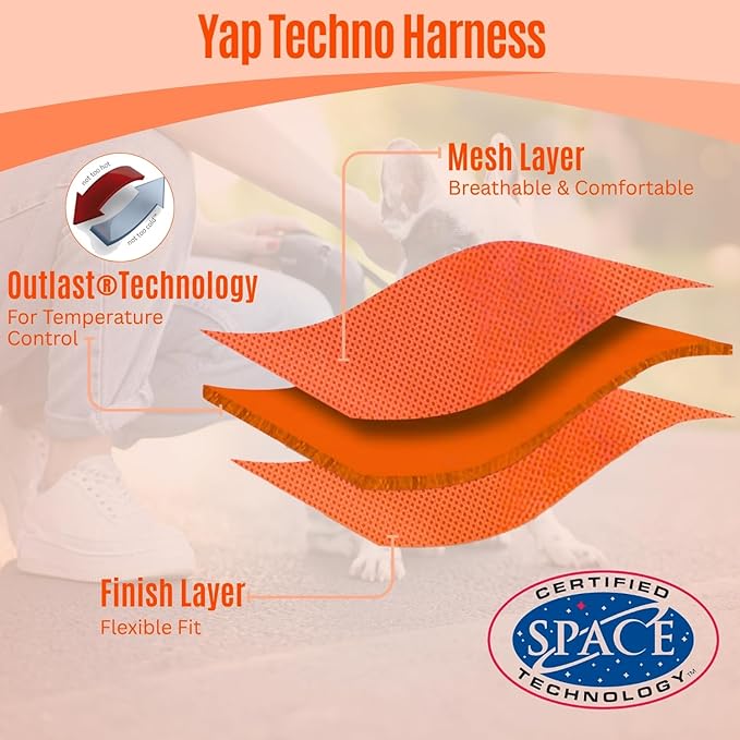 YAP Techno® No Pull Dog Harness, 4-Way Adjustable, Temperature Controlled Pet Vest Harness, Chokefree Dog Harness with Easy Control Handle for All Breeds; 30-55 lbs (Signal Orange, Medium-Wide)
