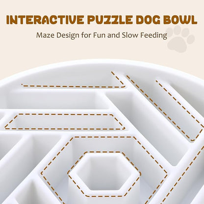 WHIPPY Slow Feeder Dog Bowl, Puzzle Maze Design to Slow Down Eating, 3-Cup Capacity, Anti-Gulping Food Bowl for Medium & Large Dogs,White