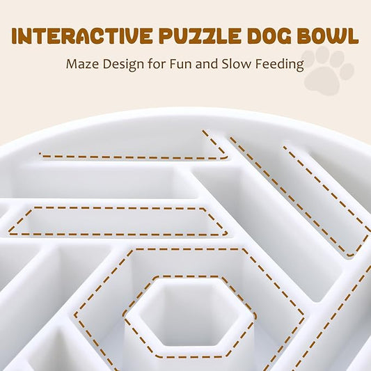 WHIPPY Slow Feeder Dog Bowl, Puzzle Maze Design to Slow Down Eating, 3-Cup Capacity, Anti-Gulping Food Bowl for Medium & Large Dogs,White
