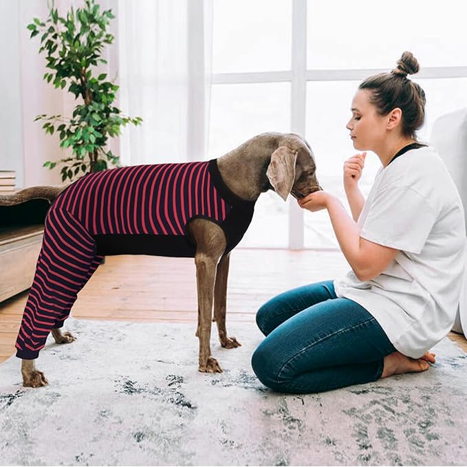 Kuoser Dog Recovery Suit, Anti Licking Dogs Rear Leg Sleeve, Abdominal Dog Surgical Suit with Pants Cover Protect Wounds, Dogs Elbow Protector Soft Pet Surgery Onesie Cone Alternative, Red 3XL