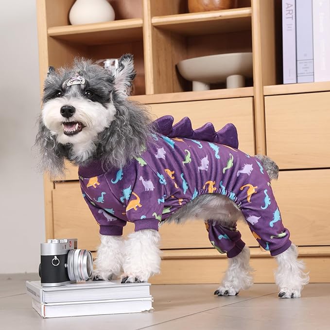 CuteBone Dinosaur Costume Dog Pajamas, Stretchy Spandex Crystal Velvet Sleepwear Coat for Small Dogs, Soft & Warm Pet Outfit Clothes for Cold Weather, Cozy Pullover Design COSP04S