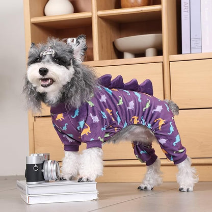 CuteBone Dinosaur Costume Dog Pajamas, Stretchy Spandex Crystal Velvet Sleepwear Coat for Small Dogs, Soft & Warm Pet Outfit Clothes for Cold Weather, Cozy Pullover Design COSP04S