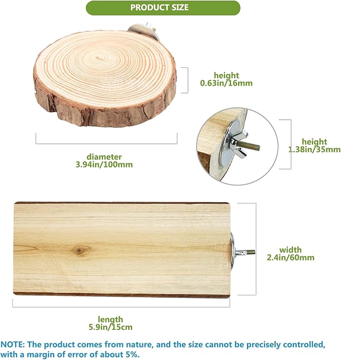 Parrot Cage Perch, Flat Wooden Platform for Birds Parrots Rats Small Animals(2 Packs)