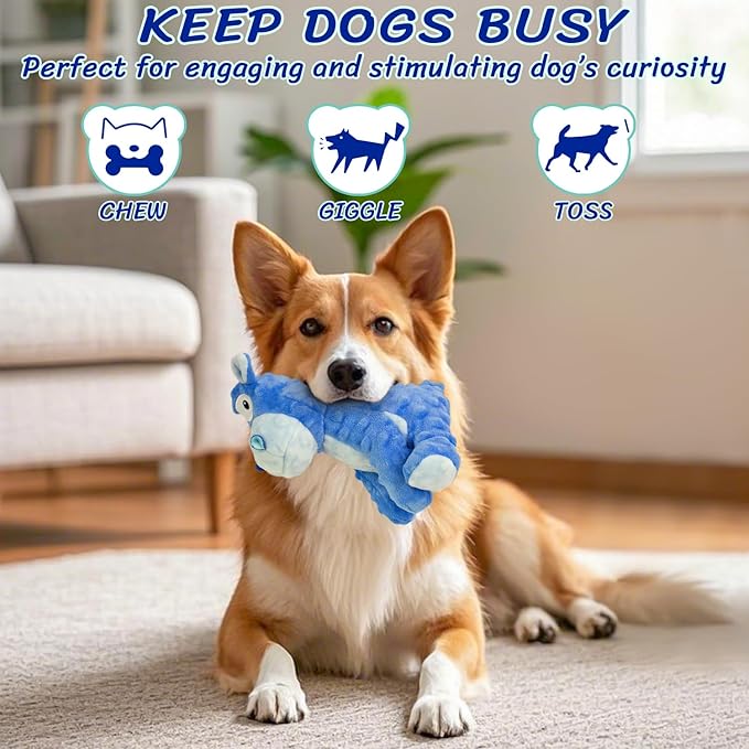 MeetYooo Squeaky Stuffed Dog Toys, Chew Toy for Large Medium Small Breeds, Plush Dog Toys to Keep Them Busy, Puppy Teething Dog Toy, Crinkle Dog Toy (Blue Hippo)