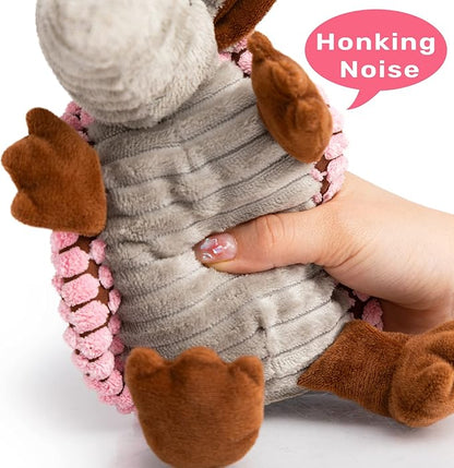 Hollypet Plush Dog Squeaky Toy Stuffed Armadillo Animal Pet Puppy Chew Toys with Clean Teeth for Small Medium Large All Breed Sizes Dogs, Pink, 8 in