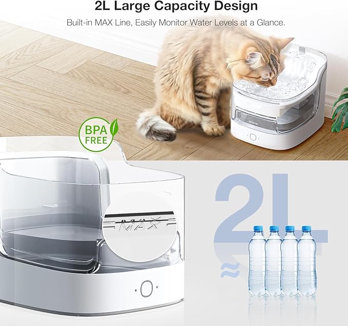 Cat Water Fountain Smart App Control 8 Layers Filtration BPA-Free & Ultra-Quiet Dogs Automatic Water Dispenser Water Fountains for Cats Indoor Wireless Pump Pet Health Manager 2.4G WiFi