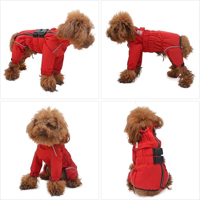 Dogs Waterproof Jacket, Lightweight Waterproof Jacket Reflective Safety Dog Raincoat Windproof Snow-Proof Dog Vest for Small Medium Large Dogs Red L