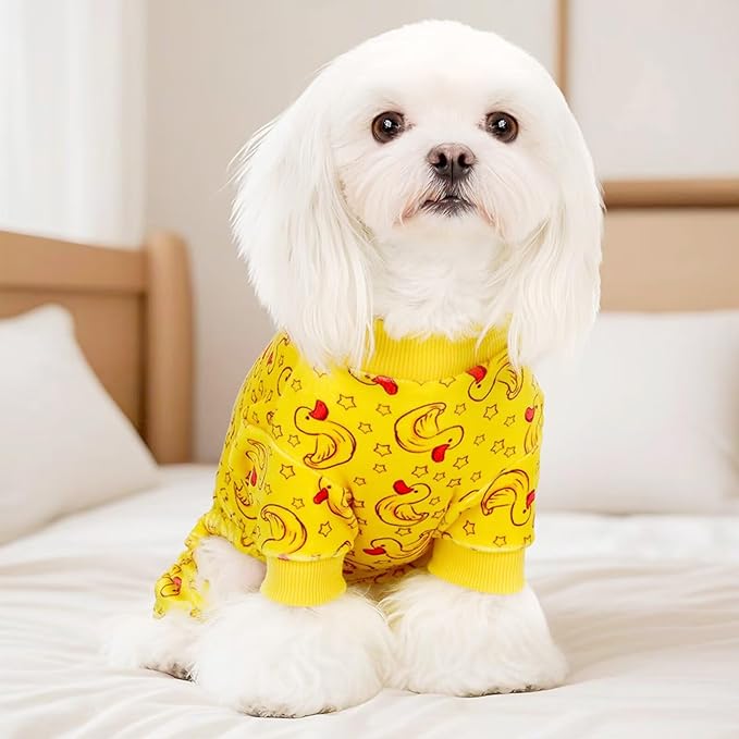 Paiaite Dog Pajamas Onesie: Comfortable Four-Legged Apparel for Small, Medium, & Large Dogs, Polyester Material for Comfort, Wrinkle Resistance, Moisture Wicking, Stretchiness Rotating Duck S