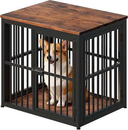 Lyromix 27'' Dog Crate Furniture with 3 Doors,Wooden Crate End Table Heavy Duty Indoor Puppy Cage for Small Dogs, Multiple Units Can be Combined, Rustic Brown