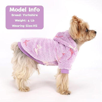 Dog Sweater for Small Dogs Girl Boy, Fleece Dog Hoodie Clothes, Night Glow Puppy Sweater, Soft Warm Extra Small Doggie Sweatshirt, Fall Winter Doggy Clothes Pet Outfits for Chihuahua Yorkie,Purple,XS