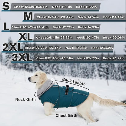 Lelepet Warm Dog Coats for Large Dogs Waterproof Dog Winter Jacket Reflective Pet Fleece Vest Windproof Cold Weather Coats with Adjustable Buckle & Leash Hole, Dark Green, XL