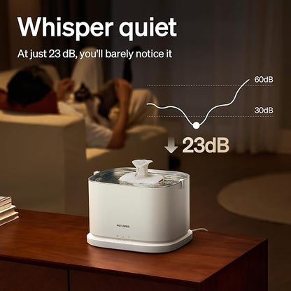 PETLIBRO Upgrade Cat Water Fountain + 4 Packs Genuine Cat Fountain Filter Replacement, Dockstream 2 Smart App Monitoring 5G WiFi Auto Cat Fountain Stainless Steel Tray for Drinking, 3L/101oz