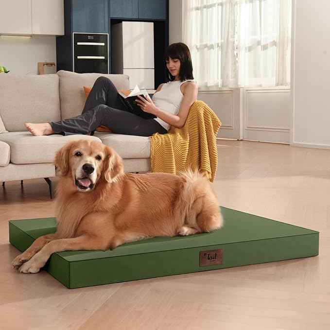 Outdoor Orthopedic Dog Bed, Waterproof Dog Bed for Large Dogs 36x27 Inch, Egg Crate Foam Pet Mat with Washable Removable Oxford Cooling Cover, Amy Green