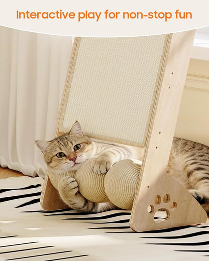 51'' Cat Window Perch with Sisal Pad, Extra-Wide Cat Scratcher with Suction Cups for Glass, Sisal Ball Hammock Ladder for Sleeping, Playing and Watching Bird
