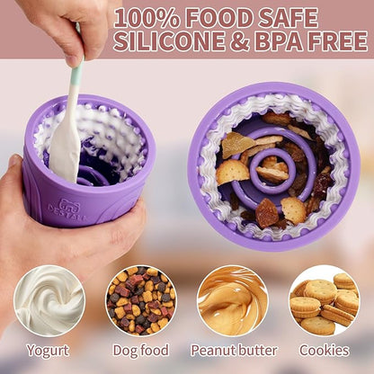 Dog Lick Bowl, Bestalk Anxiety Relief Slow Feeder Dog Freeze Mat Treat Dispenser, Non-Slip Licking Bowl Enrichment Toys for Small Medium and Large Breed Dogs, BPA Free Silicone(Purple,M-L)