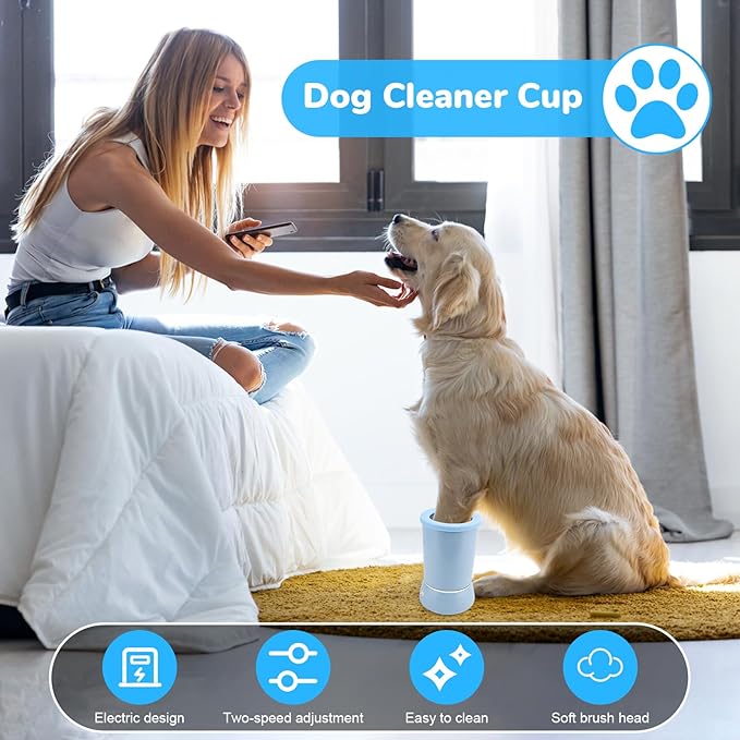Automatic Dog Paw Cleaner, Dog Paws Washer, Rechargeable Dogs Cleaner, Portable Pet Cleanning Tool for Small to Medium Dogs, Pet Grooming Supplies for Big Cats (Blue)
