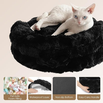 EHEYCIGA Small Dog Bed and Cat Couch - Fluffy Faux Rabbit Fur Pet Sofa with Washable Removable Cover, Waterproof and Non-Slip, 26 Inch, Black