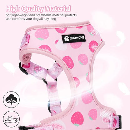 Dog Harness and Leash Set, Adjustable Dog Harness, Dog Leash, No Pull No Choke Puppy Harnesses for Walking Training for Small Medium Pet (Strawberries, XS(Chest 9.9-13.5", Neck 7.8-10.2"))