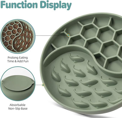 Slow Feeder Dog Bowls, Silicone Pet Food Bowls with Suction Cups, Non-Slip Dog Feeding Slow Down Pet Eating Speed for Fast Eaters, Anxiety Relief & Fun Added (Green)