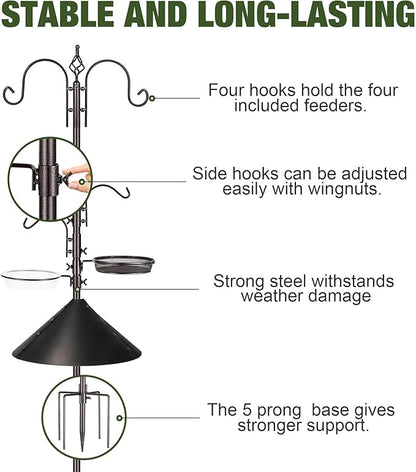 ERYTLLY Bird Feeders Bird Feeding Station Kit Bird Feeding Pole Wild Bird Feeder Hanging Kit with Squirrel Guard Baffle Suet Cage Tube Bird Feeder Planter Hanger Multi Feeder for Attracting Wild Birds