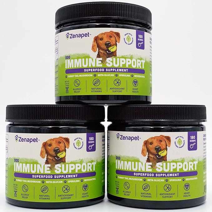 ZENAPET Dog Immune Support Premium Powder Topper, Turkey Tail, Spirulina & Beta-Glucan, Supports a Healthy Immune System & Digestion, Human-Grade, Made in USA