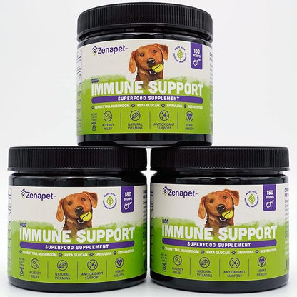 ZENAPET Dog Immune Support Premium Powder Topper, Turkey Tail, Spirulina & Beta-Glucan, Supports a Healthy Immune System & Digestion, Human-Grade, Made in USA
