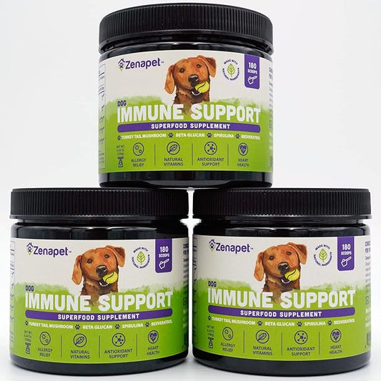 ZENAPET Dog Immune Support Premium Powder Topper, Turkey Tail, Spirulina & Beta-Glucan, Supports a Healthy Immune System & Digestion, Human-Grade, Made in USA