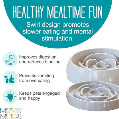 Messy Mutts and Cats Interactive Slow Feeder | Speckled Grey (1.75 Cup) | 8” Round Durable Puzzle Slow Feeder for Dogs/Cats | Enrichment Food Dish for Slow Eating, Bloating