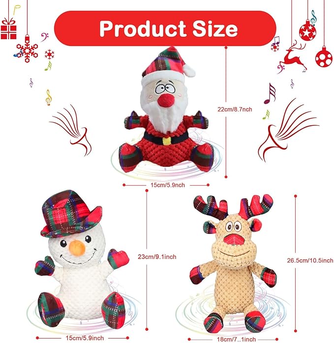 Dog Squeaker Toys, Plush Dog Toy with Squeaker, Cotton Material, Daily Entertainment & Relieve Anxiety, Chew Toy for Dogs, Not Water Resistant (Large, Christmas)