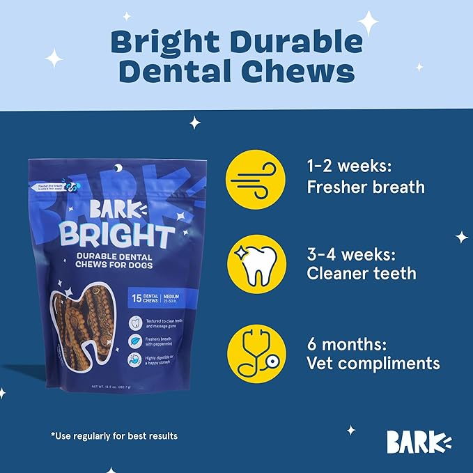 Barkbox Bright Durable Dental Chew Sticks for Dogs - Made for Tough Chewers, Medium Breeds (15 Chews)