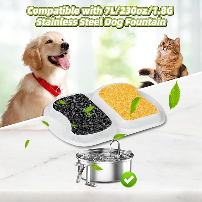 12 Sets Filter Replacement Compatible with oneisall 7L/230oz/1.8G Dog Water Fountain, Dog Water Bowl Filter for Stainless Steel Pet Fountain, 5-Layer Filtration System Activated Carbon Ion Resin