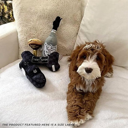 Haute Diggity Dog Black Checker Chewy Vuiton Bone, Plush Designer Dog Toys with Interactive Squeaker, Stimulating Pet Enrichment, Machine-Washable & Safe Materials for All Breeds, Size XL