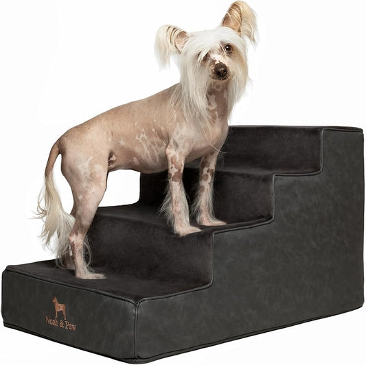 Noah & Paw Dog Stairs, Dog Ramp for Bed (17" Extra Wide) Pet Stairs for High Bed, Design to Fit Small and Large Breeds, Durable 4 Pet Steps for Couch (35 Foam Density) Leather Collection