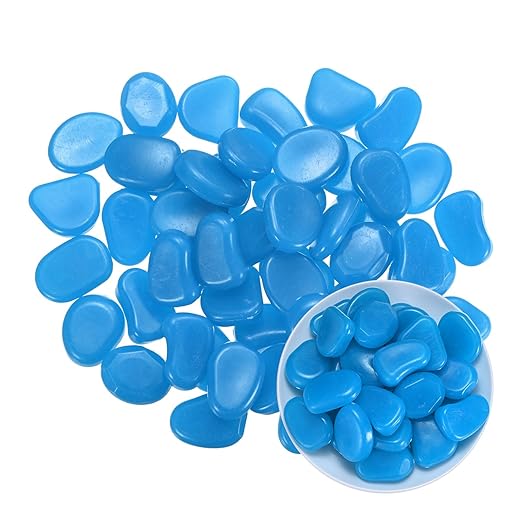 50-Pack Glow in The Dark Rocks, 1.77" Resin Outdoor Garden Decorations Luminous Pebbles Stones for Garden Plants/Aquarium/Backyard Path, Aquarium Gravel [Dark Blue]