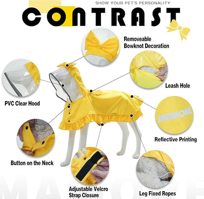 MAMORE Dog Raincoats, Waterproof Dog Rain Jacket with Clear Hood, Adjustable Reflective Lightweight Breathable Pet Rain Poncho for Small Medium Large Dogs(Yellow, Medium)