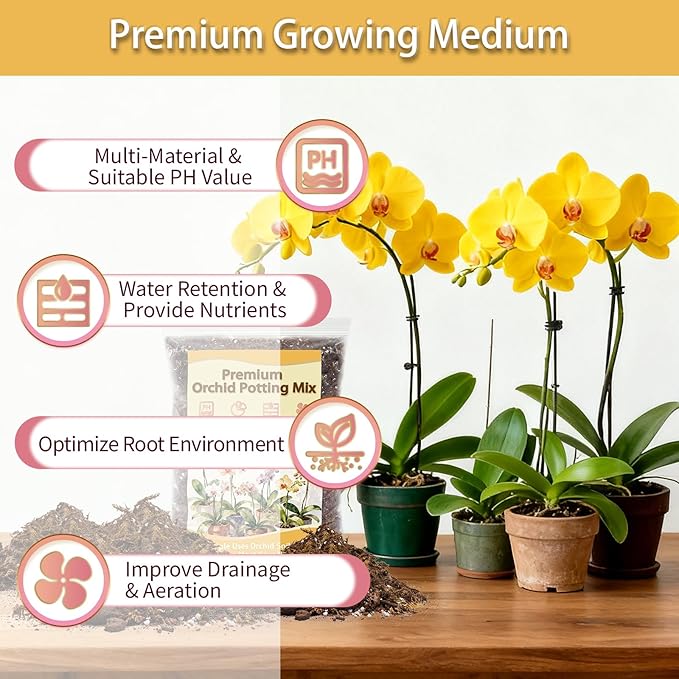 Orchid Potting Mix, Premium Orchid Soil for Repotting with Natural Pine Bark, Perlite, Coco Peat and Moss, Well-Draining Orchid Mix for Indoor Plant, Orchid, Succulents - 4QT