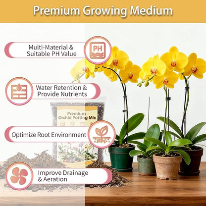 Orchid Potting Mix, Premium Orchid Soil for Repotting with Natural Pine Bark, Perlite, Coco Peat and Moss, Well-Draining Orchid Mix for Indoor Plant, Orchid, Succulents - 4QT