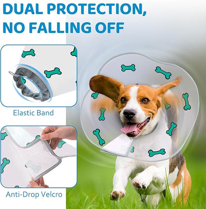 Elizabethan Dog Cone Collar, Adjustable Pet Cone to Stop Licking, Durable Plastic Neck Cone After Surgery for Small, Medium Large Dogs, Bone S