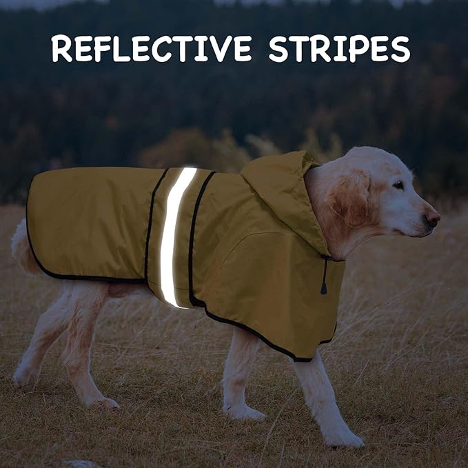 Dog Raincoat - Reflective Waterproof Dog Rain Jacket with Hoodie Lightweight Rain Coat for Small Medium Large Dogs (Large, Yellow)