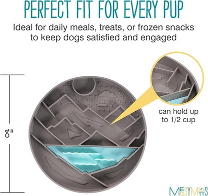 Messy Mutts and Cats Interactive Slow Feeder | Mountain Grey - 2 Cup Capacity | 8” Round Silicone Puzzle Slow Feeder for Dogs/Cats | Enrichment Food Dish for Slow Eating, Bloating